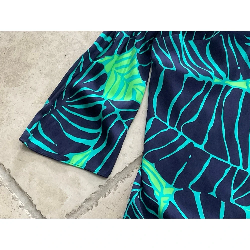 Lilly Pulitzer Under the Palms Dress 3/4 sleeves Navy and Green Palms - Size 0 - Picture 6 of 10